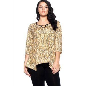 Hot Ginger Ladies Shark Bite Tunic Top Yellow Animal Print Size XL  NWOT